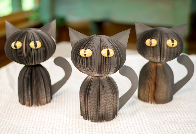 Black Cat-Halloween Decor-Cat Decor-Spooky Decor-Fall Decor-Cat Lover Gift-Book Gift-Halloween Table Decor-Upcycled Decor