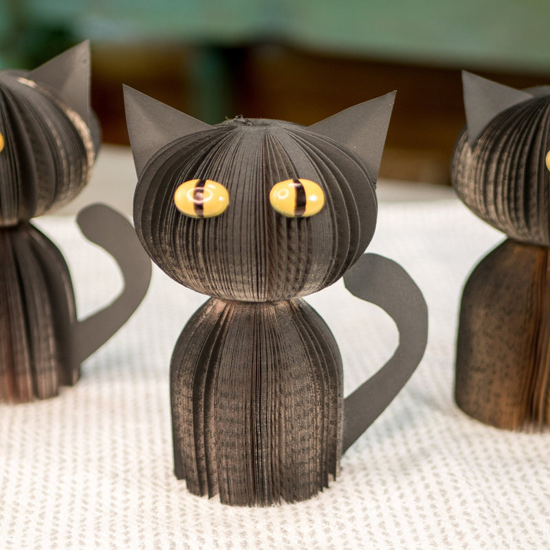 Black Cat-Halloween Decor-Cat Decor-Spooky Decor-Fall Decor-Cat Lover Gift-Book Gift-Halloween Table Decor-Upcycled Decor