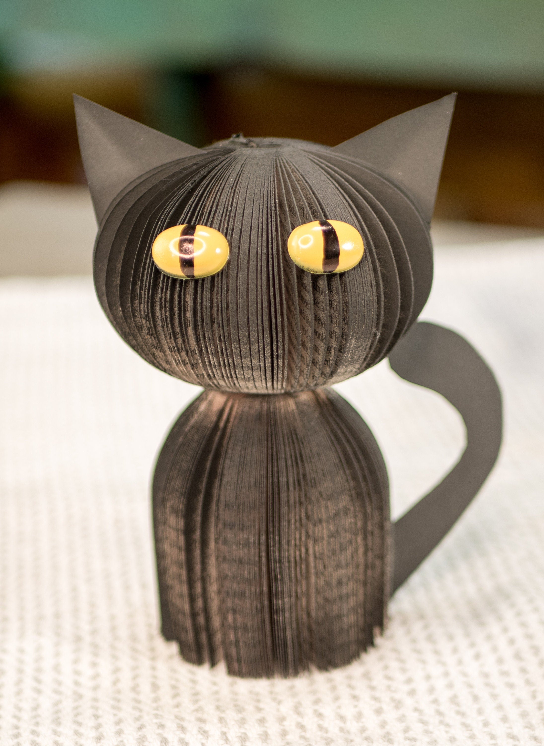 Black Cat-Halloween Decor-Cat Decor-Spooky Decor-Fall Decor-Cat Lover Gift-Book Gift-Halloween Table Decor-Upcycled Decor