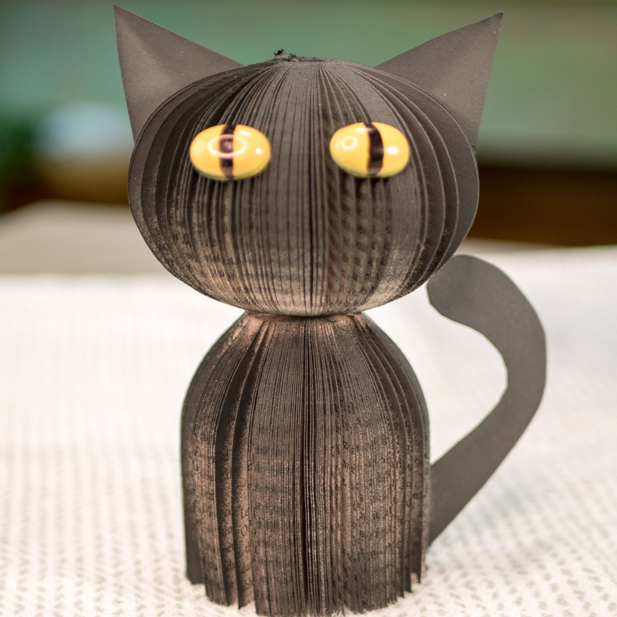 Black Cat-Halloween Decor-Cat Decor-Spooky Decor-Fall Decor-Cat Lover Gift-Book Gift-Halloween Table Decor-Upcycled Decor