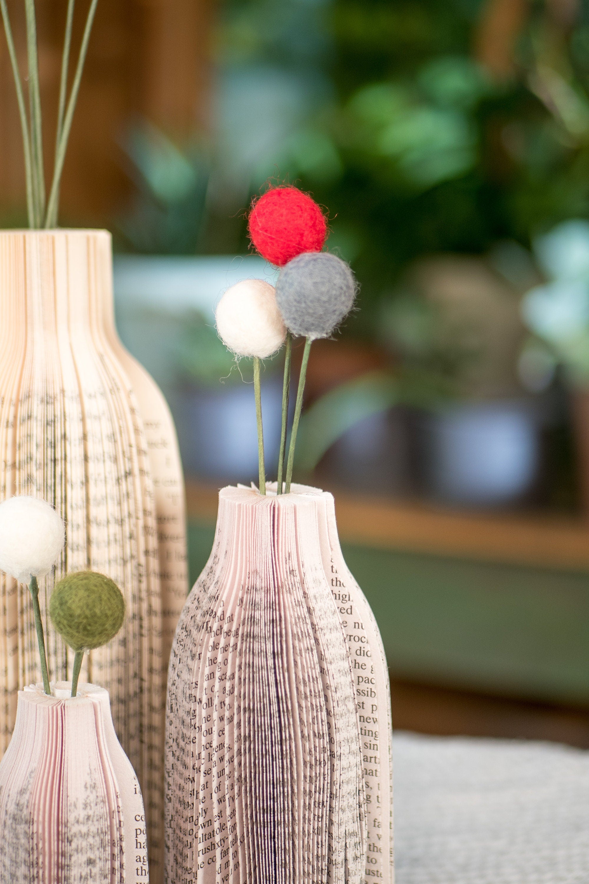 Book Themed Home Decor Felt Ball Flower with Vase Christmas Decor Table Centerpiece