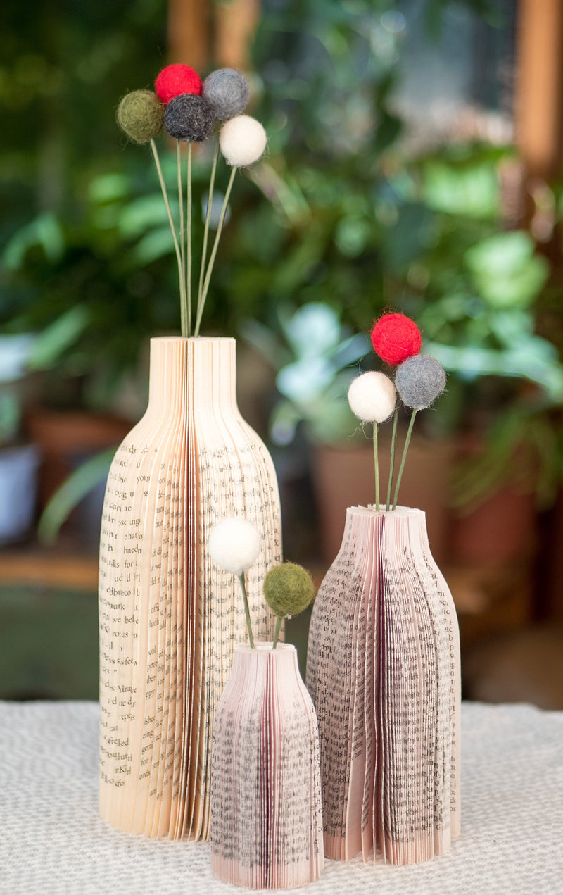 Book Themed Home Decor Felt Ball Flower with Vase Christmas Decor Table Centerpiece