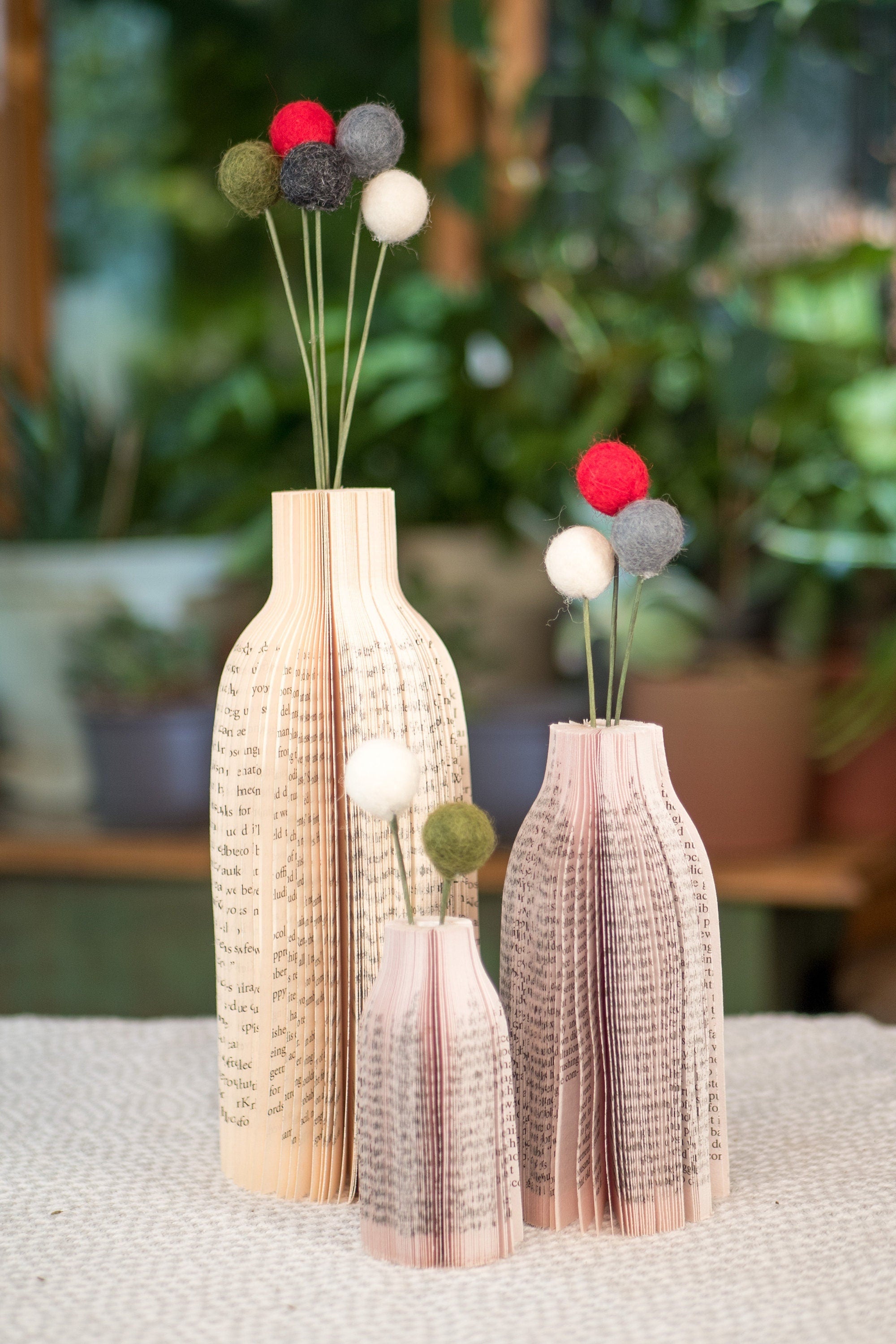 Book Themed Home Decor Felt Ball Flower with Vase Christmas Decor Table Centerpiece