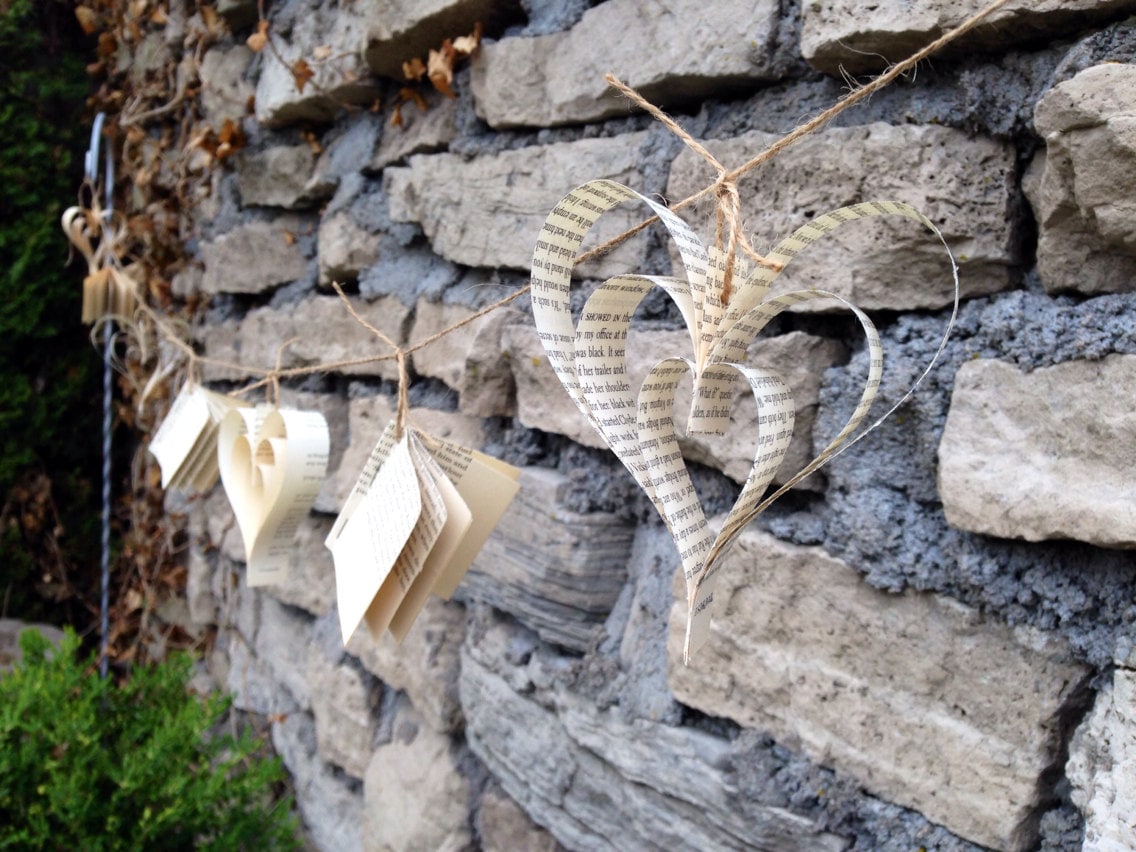 Paper Heart and Mini Book Garland-10ft-Wedding Decor-Wedding Garland-Book Garland-Bridal Shower-Paper Garland-Bunting-Baby Shower