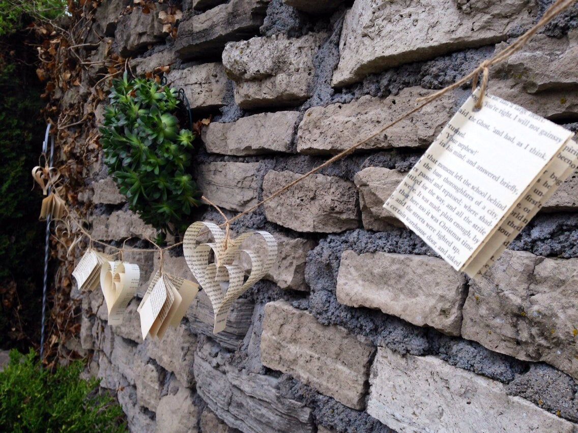 Paper Heart and Mini Book Garland-10ft-Wedding Decor-Wedding Garland-Book Garland-Bridal Shower-Paper Garland-Bunting-Baby Shower