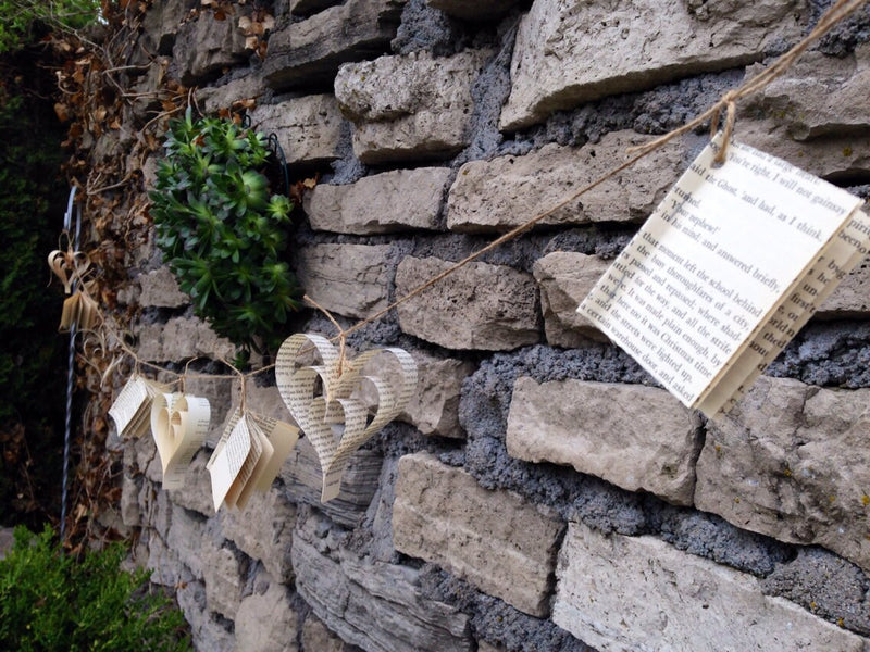 Paper Heart and Mini Book Garland-10ft-Wedding Decor-Wedding Garland-Book Garland-Bridal Shower-Paper Garland-Bunting-Baby Shower
