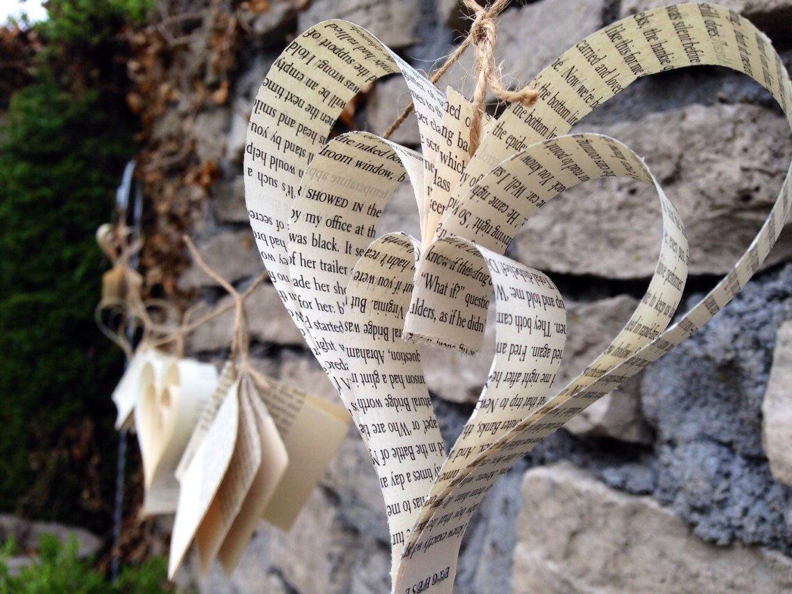 Paper Heart and Mini Book Garland-10ft-Wedding Decor-Wedding Garland-Book Garland-Bridal Shower-Paper Garland-Bunting-Baby Shower