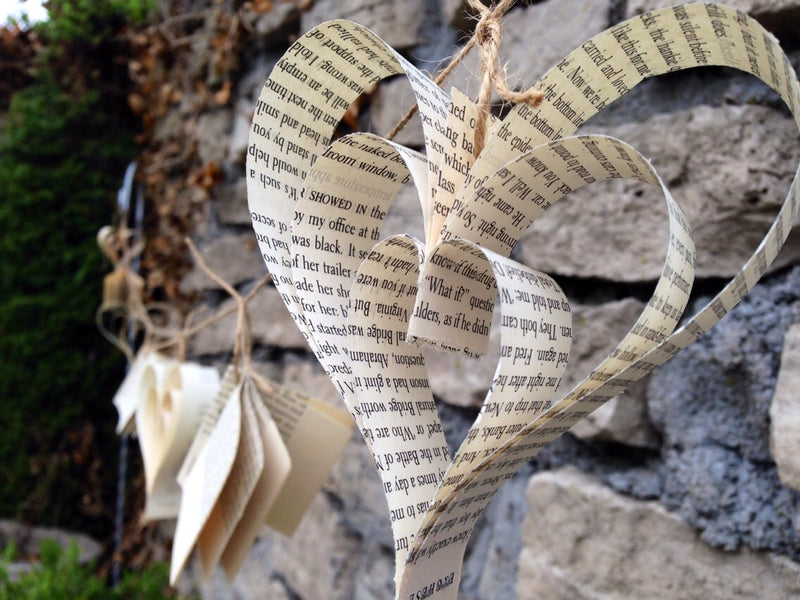 Paper Heart and Mini Book Garland-10ft-Wedding Decor-Wedding Garland-Book Garland-Bridal Shower-Paper Garland-Bunting-Baby Shower