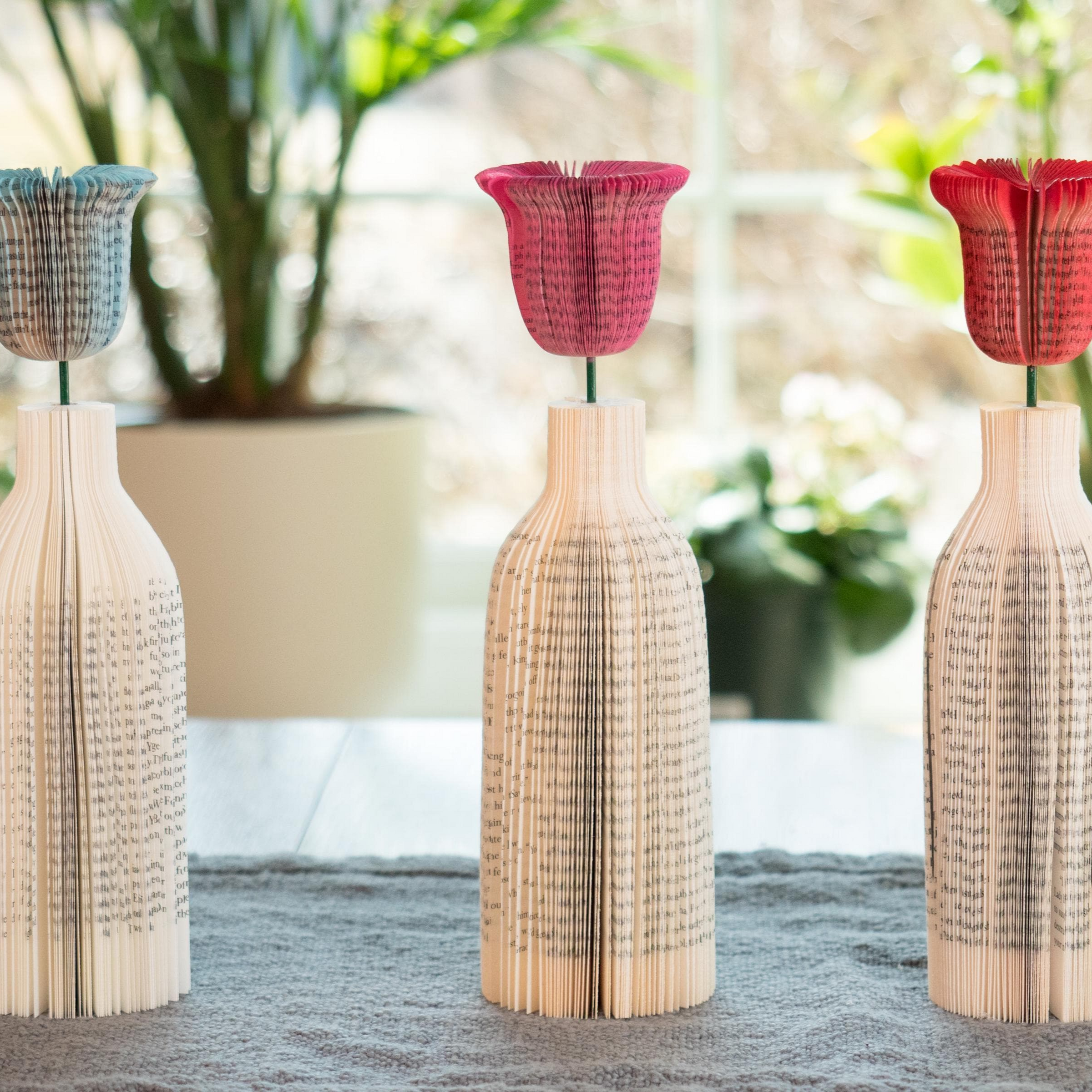 Bell Flower Vase Gift for Book Worm Mothers Day 4th Anniversary Gift for Wife and Mom Book Decor Librarian Gift for Flower Lovers