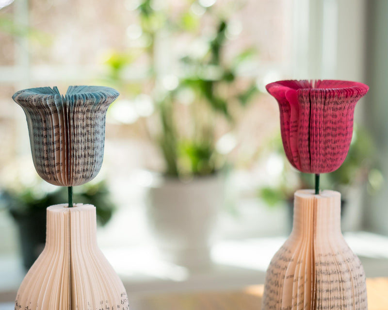 Bell Flower Vase Gift for Book Worm Mothers Day 4th Anniversary Gift for Wife and Mom Book Decor Librarian Gift for Flower Lovers